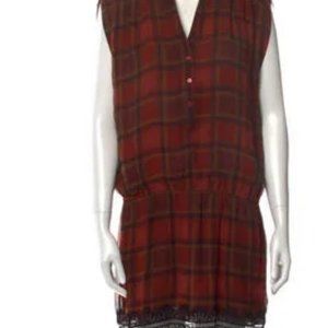 Haute Hippie Silk chiffon plaid minidress w/ lace hem